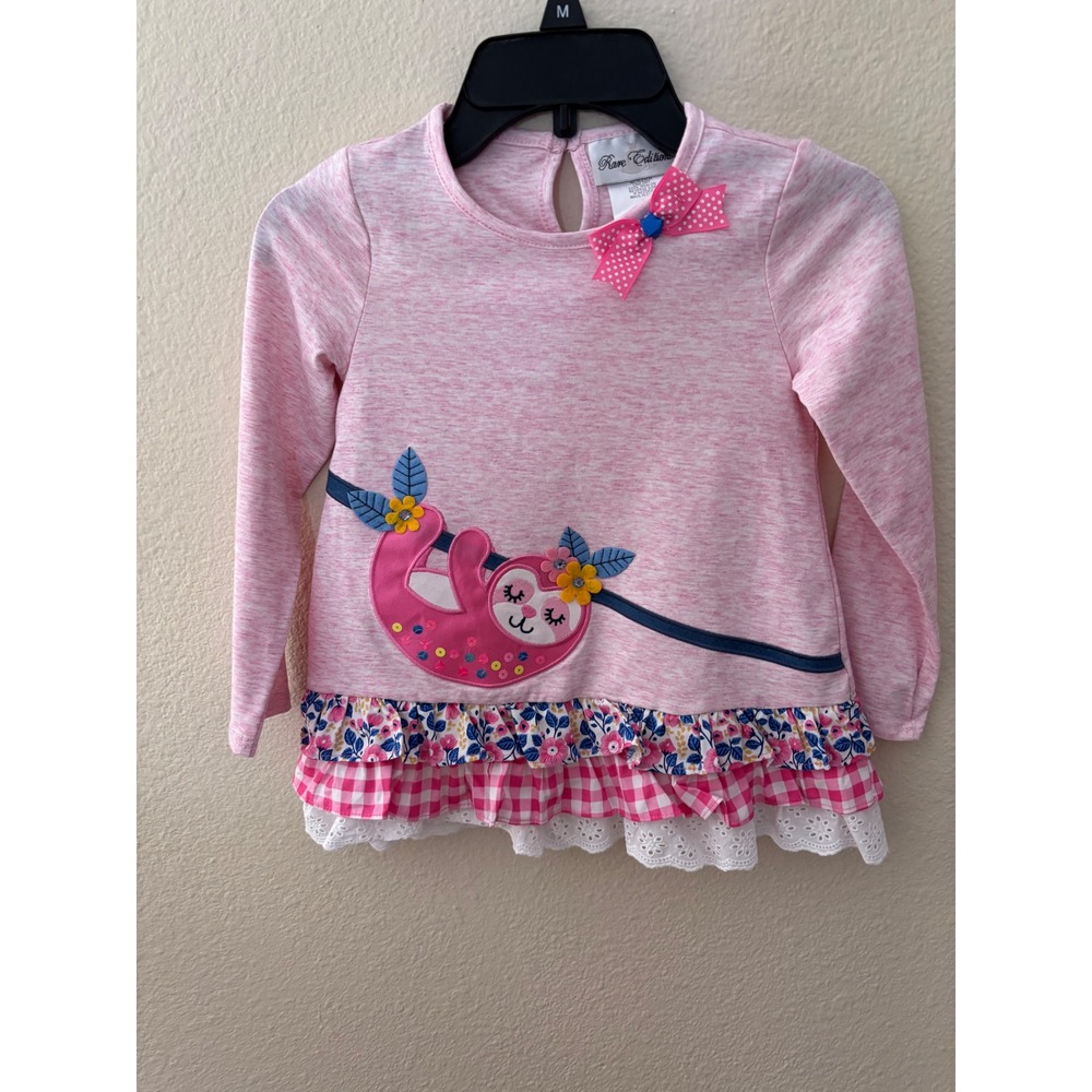 Rare Editions Girls Pink Sloth Ruffle Tunic Top Long Sleeve Size 5
A1134